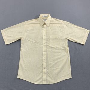 Enro Shirt Mens Medium Yellow White Plaid Short Sleeve Non-Iron Cotton Button Up